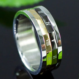 Gold & Silver Tone Roman Numbers Stainless Steel Spin Mens Ring MR113-0