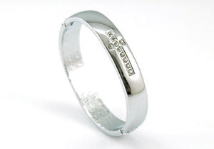 CZ Created Stone Cross Pattern Silver Bangle Mens Bracelet MB105-0