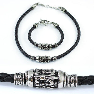 Gothic Cross Black Rubber Brass Mens Necklace Bracelet MN065-0