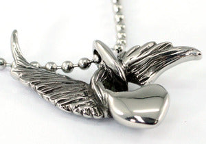 Gothic Flying Rings w/ Heart Stainless Steel Mens Pendant Necklace MP018-0